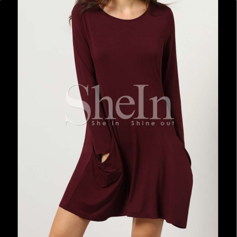 Long Sleeve Shift Dress With Pockets
